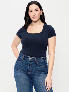 Old Navy Hug Double-Layer Scoop-Neck Top light blue L